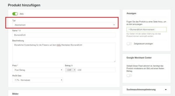 Shopeinstellung für Abozahlung